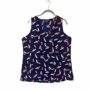 Dragonfly Tank Top Yak & Yeti Women's Navy White Orange Sleeveless V Neck SZ XL